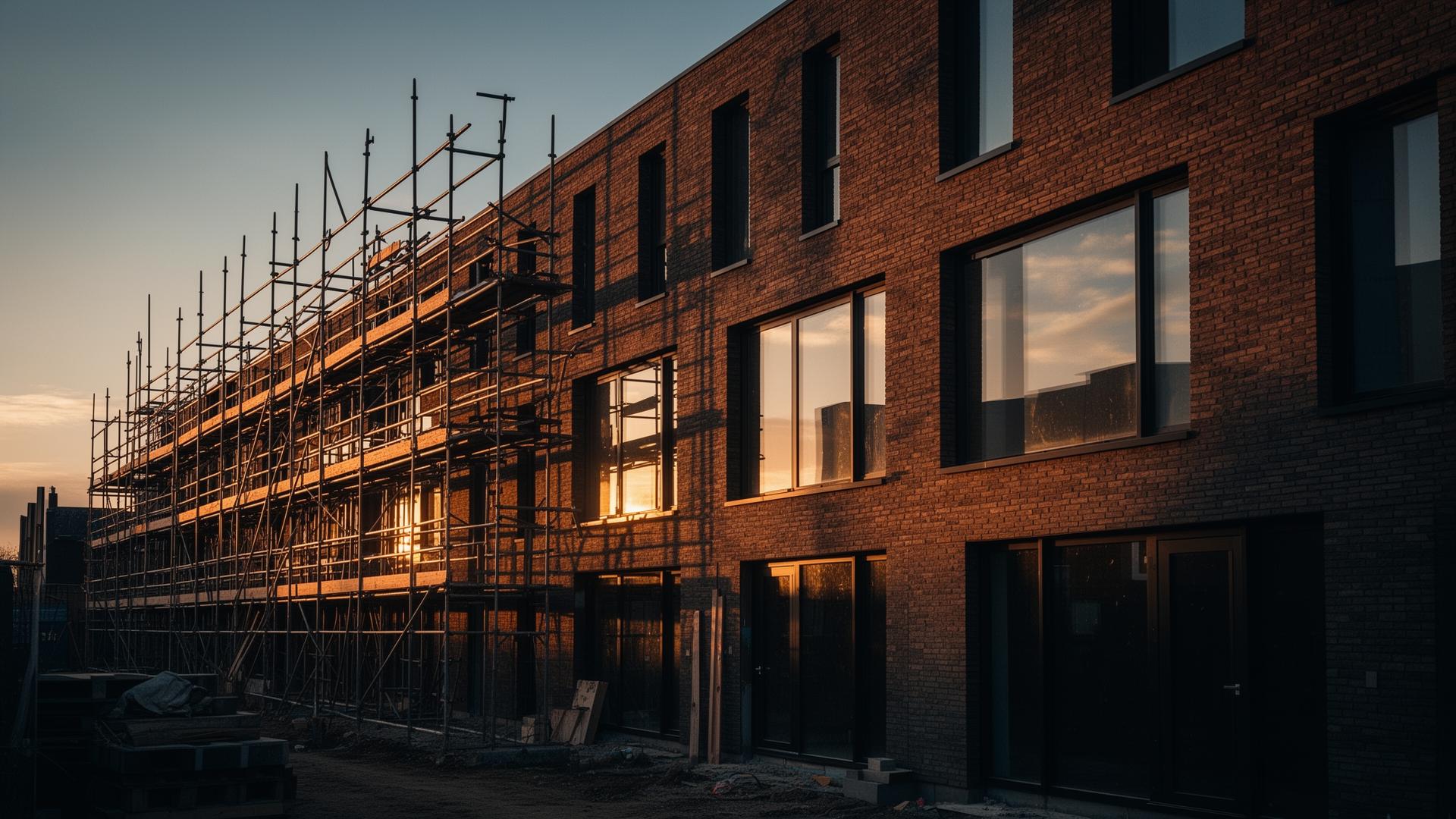 Bouwproject in Haarlem bij zonsondergang